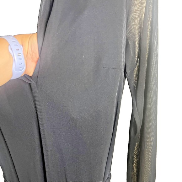 Vintage Y2k Black Sheer Mesh Long Sleeve Dress Pockets Whimsigoth L Petite - Picture 3 of 9